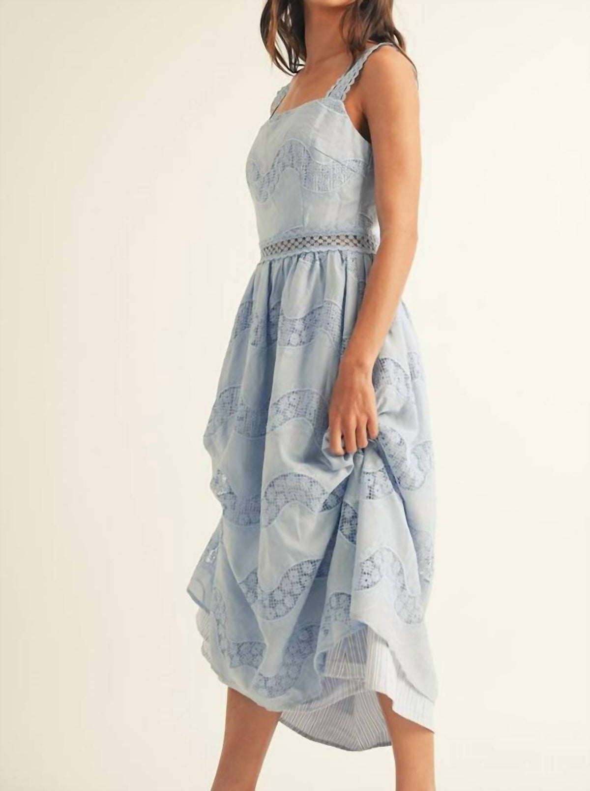 Just Me - Square Neck A-line Lace Midi Dress