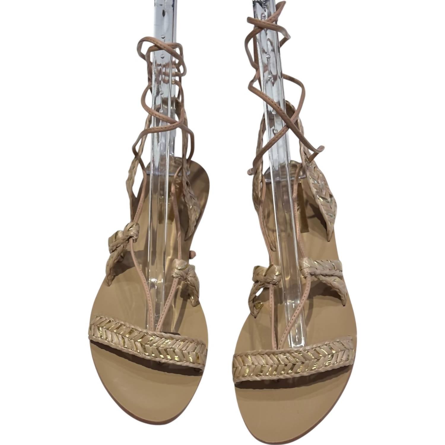 Kaanas - Women's Raffia Ankle Wrap Sandals - beige - sandals - shoes