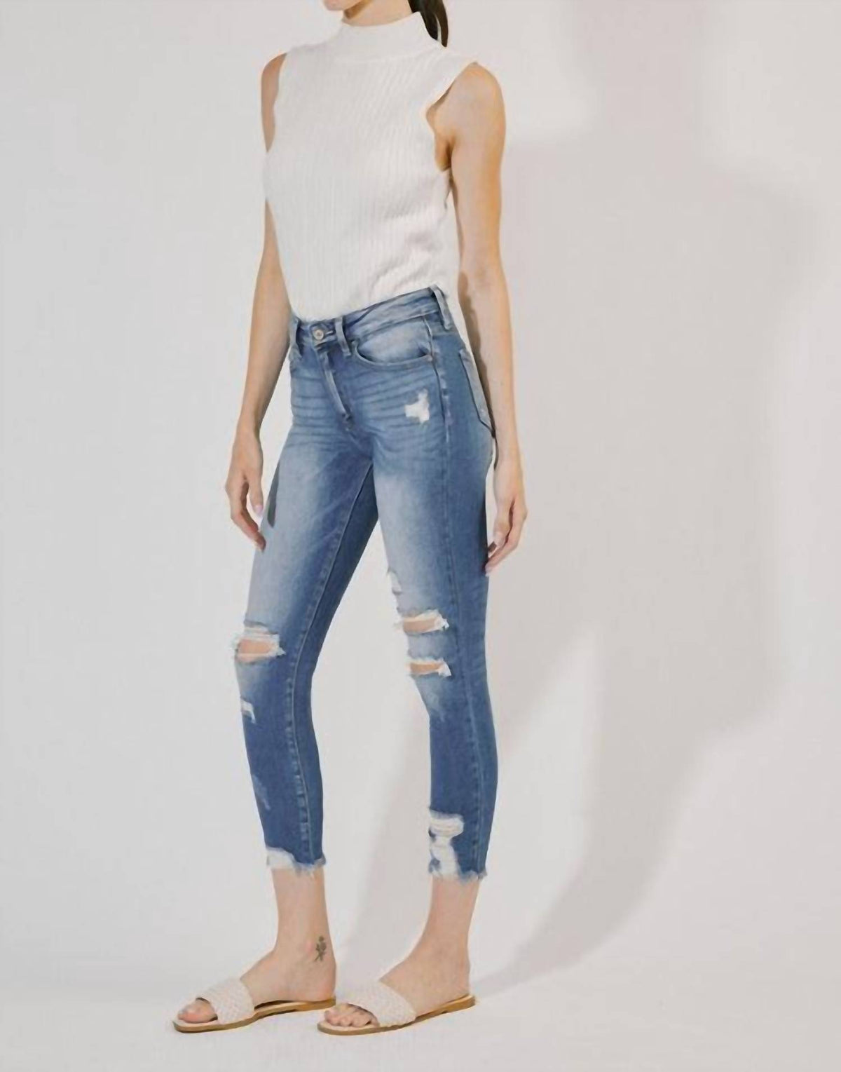 Kancan - Distressed Ankle Skinny Jeans
