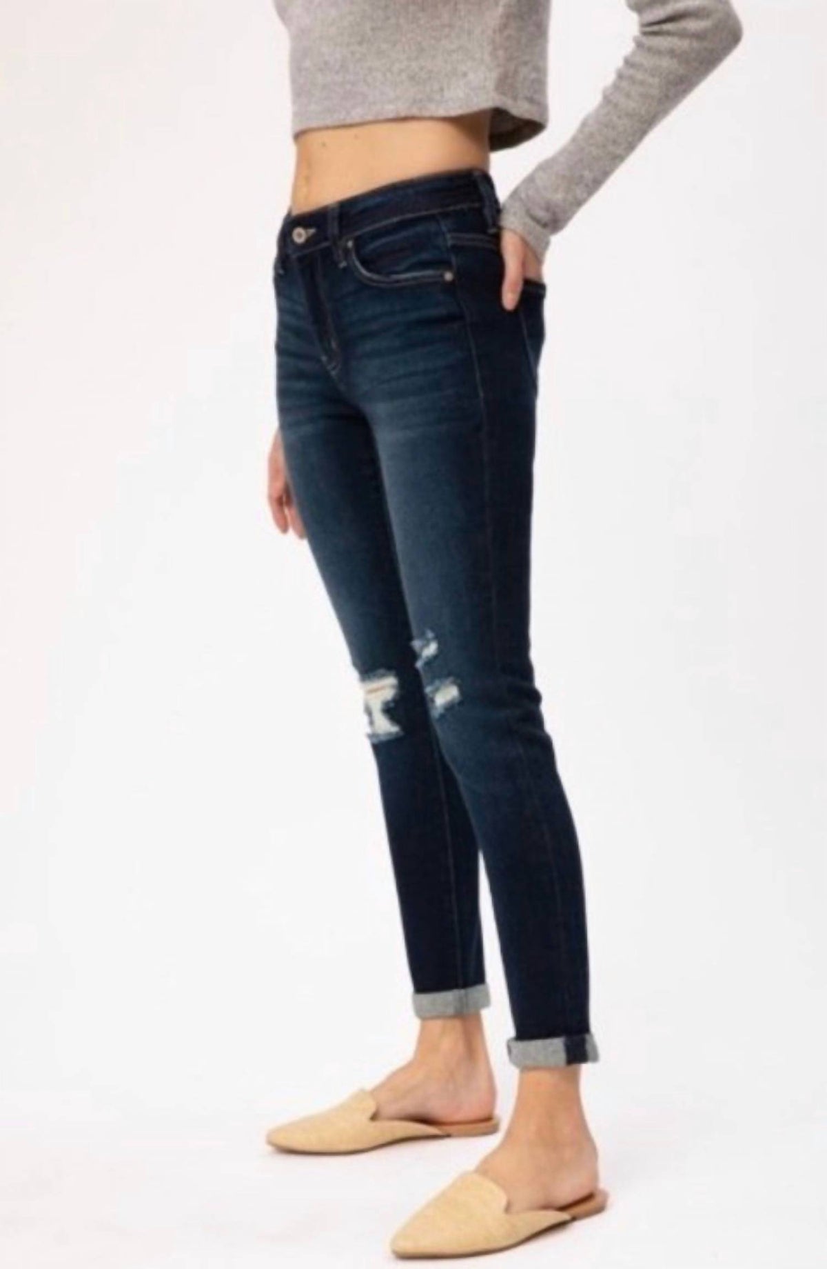 Kancan - Distressed Mid Rise Jean