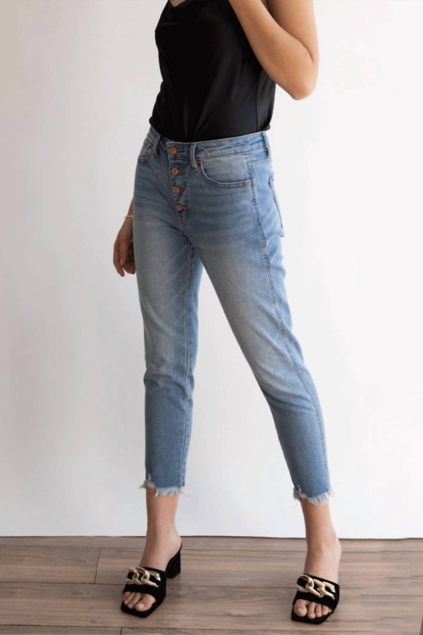 Kancan - Eugene High Rise Straight Jeans - blue - clothing - cotton - blend