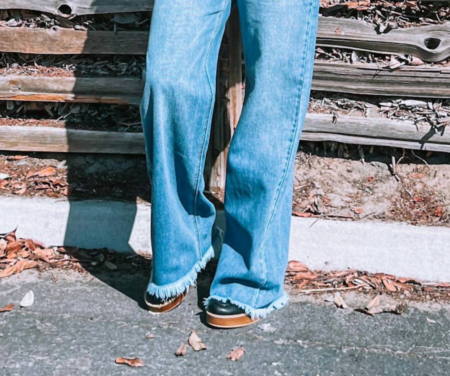 Kancan - Frayed Bottom Straight Legged Jeans - blue - clothing - cotton