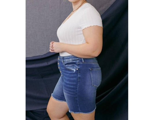 Kancan - High Rise Button Down Shorts - blue - clothing - cotton - blend