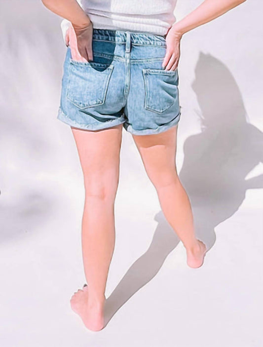Kancan - High Rise Button Fly Single Cuff Denim Shorts - blue - clothing - jean - shorts