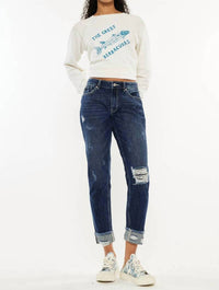 Kancan - High Rise Distressed Boyfriend Jeans