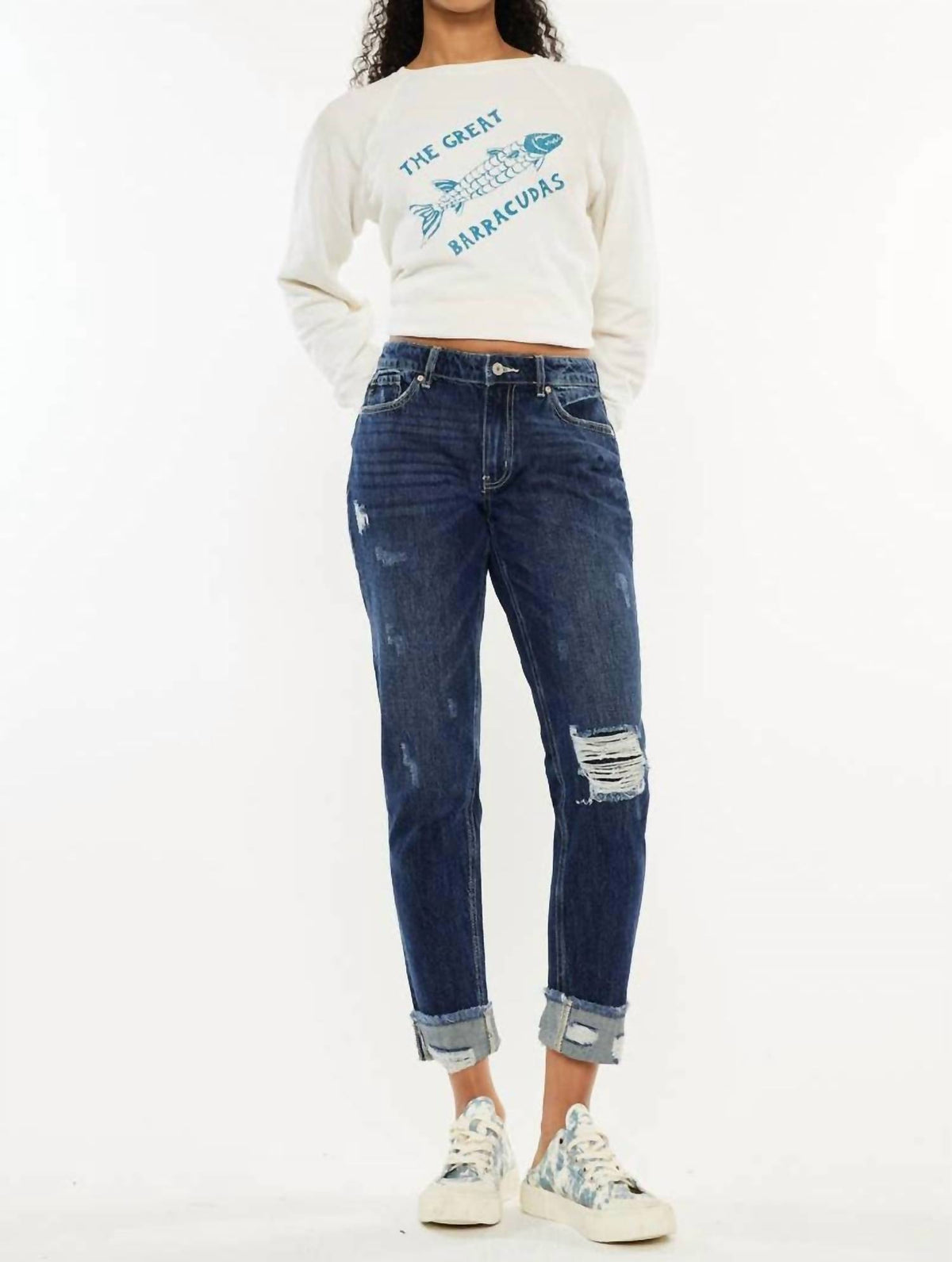 Kancan - High Rise Distressed Boyfriend Jeans