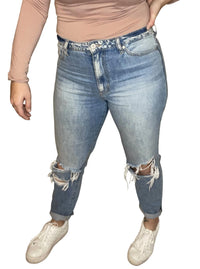 Kancan - High Rise Distressed Mom Jeans