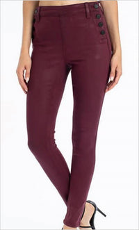 Kancan - High Rise Faux Leather Button Jeans