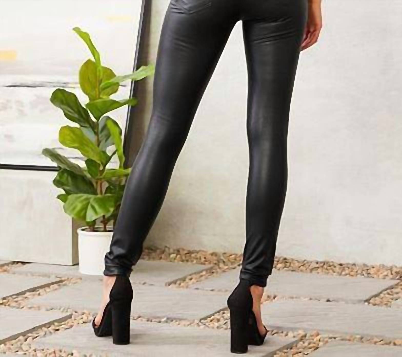 Kancan - High Rise Faux Leather Skinny Pants - black - clothing - pants
