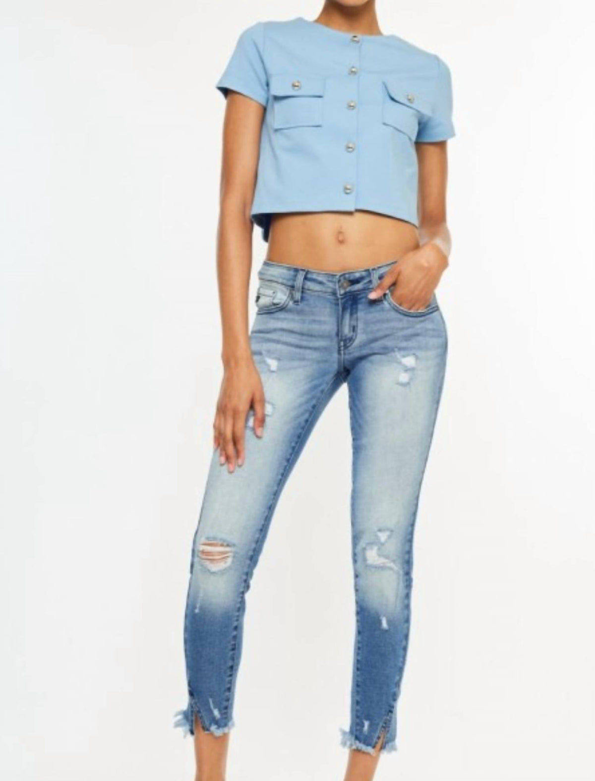 Kancan - Low Rise Distressed Ankle Skinny Jeans