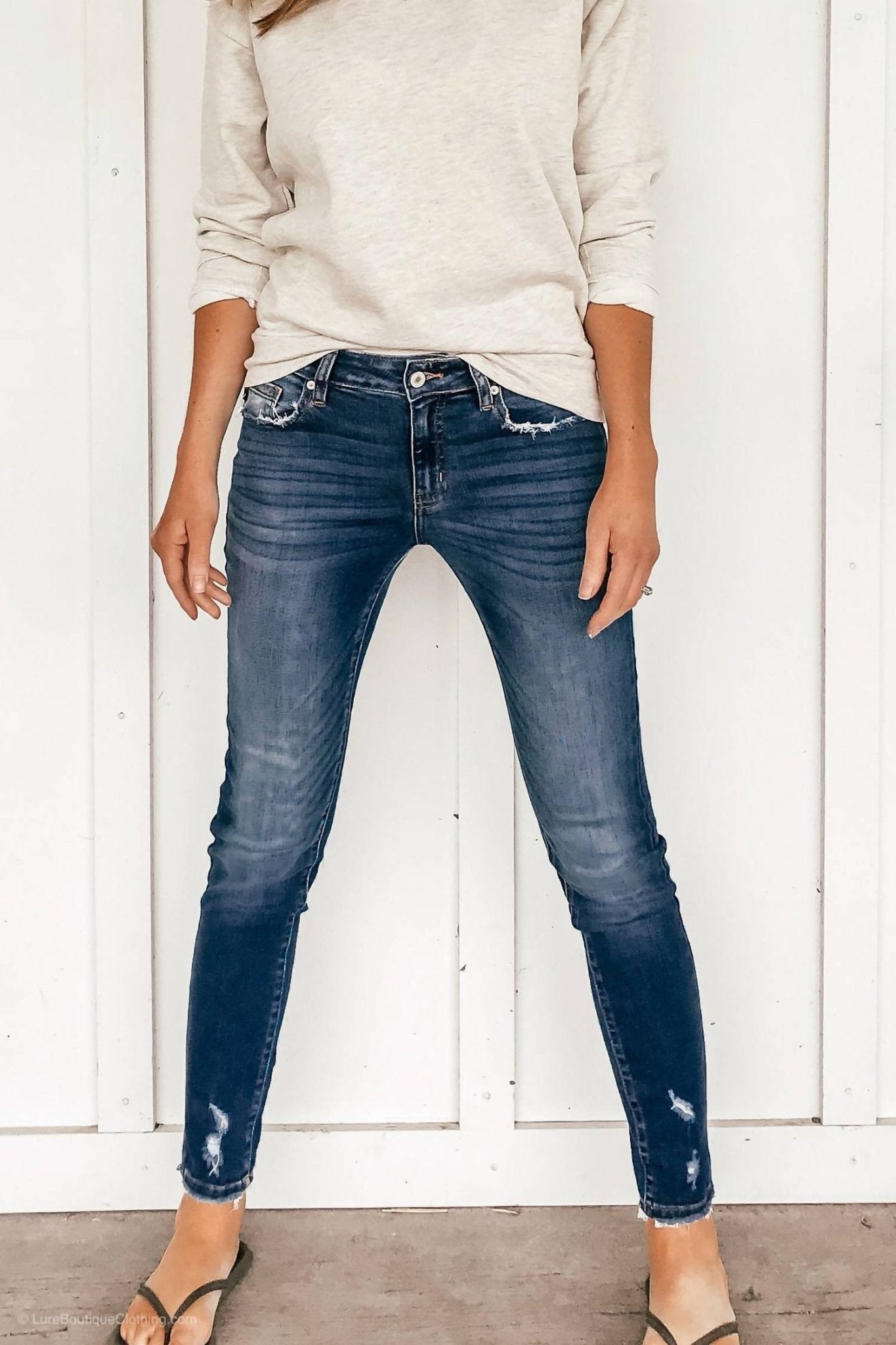 Kancan - Megan Distressed Skinny Jeans - blue - clothing - cotton - blend