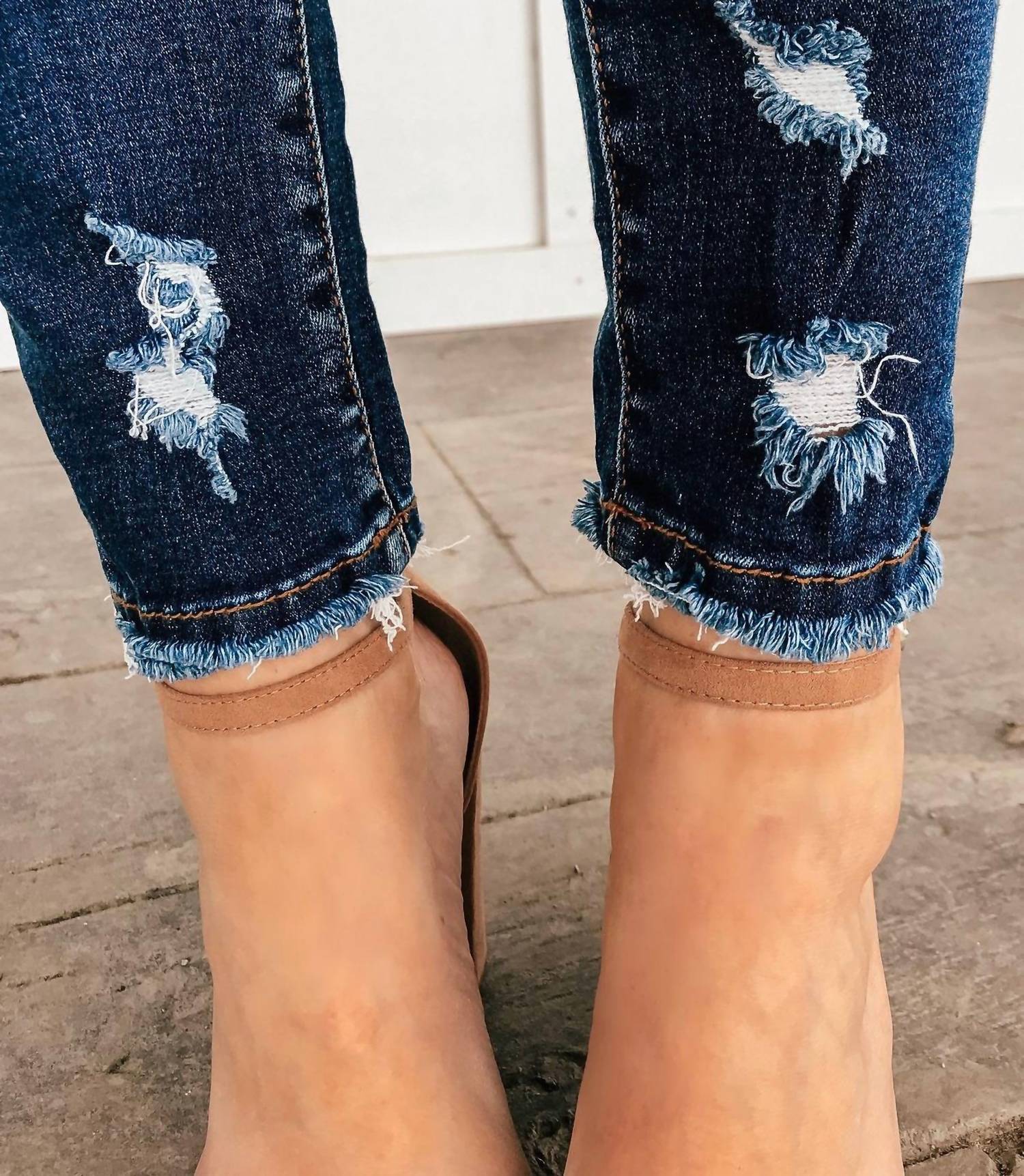 Kancan - Megan Distressed Skinny Jeans - blue - clothing - cotton - blend