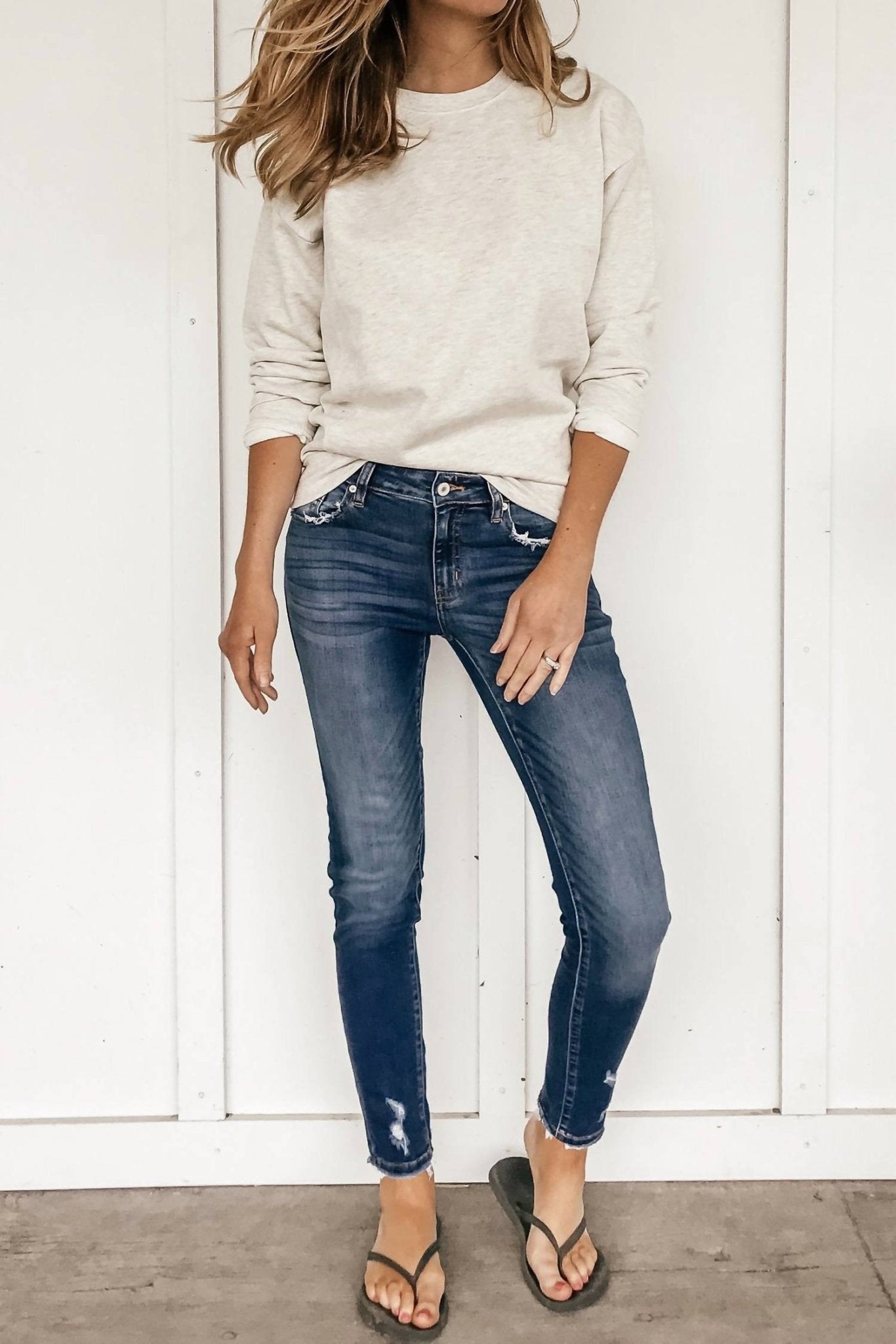 Kancan - Megan Distressed Skinny Jeans - blue - clothing - cotton - blend
