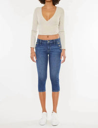 Kancan - Pocket Button Mid Rise Capri Jean