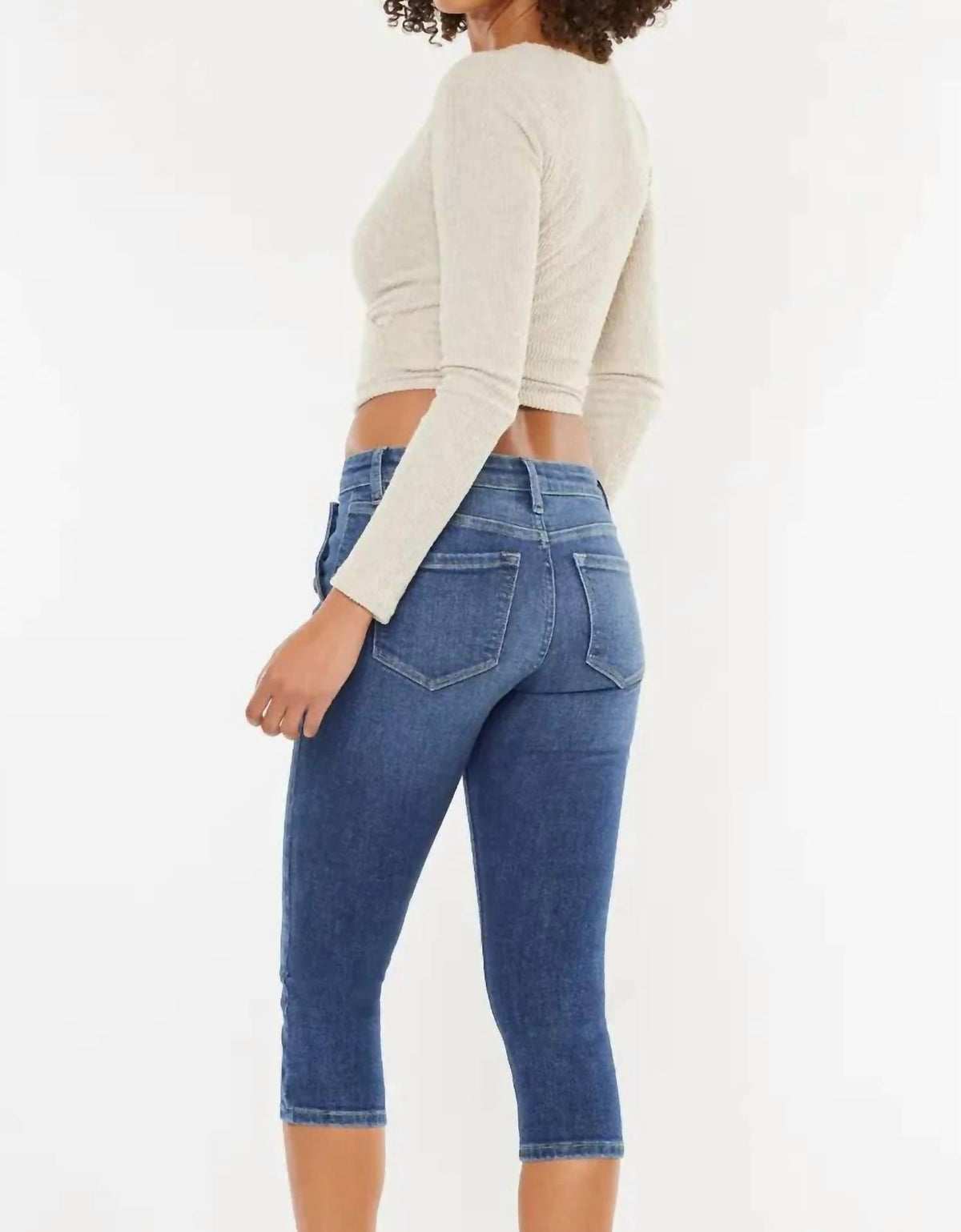 Kancan - Pocket Button Mid Rise Capri Jean