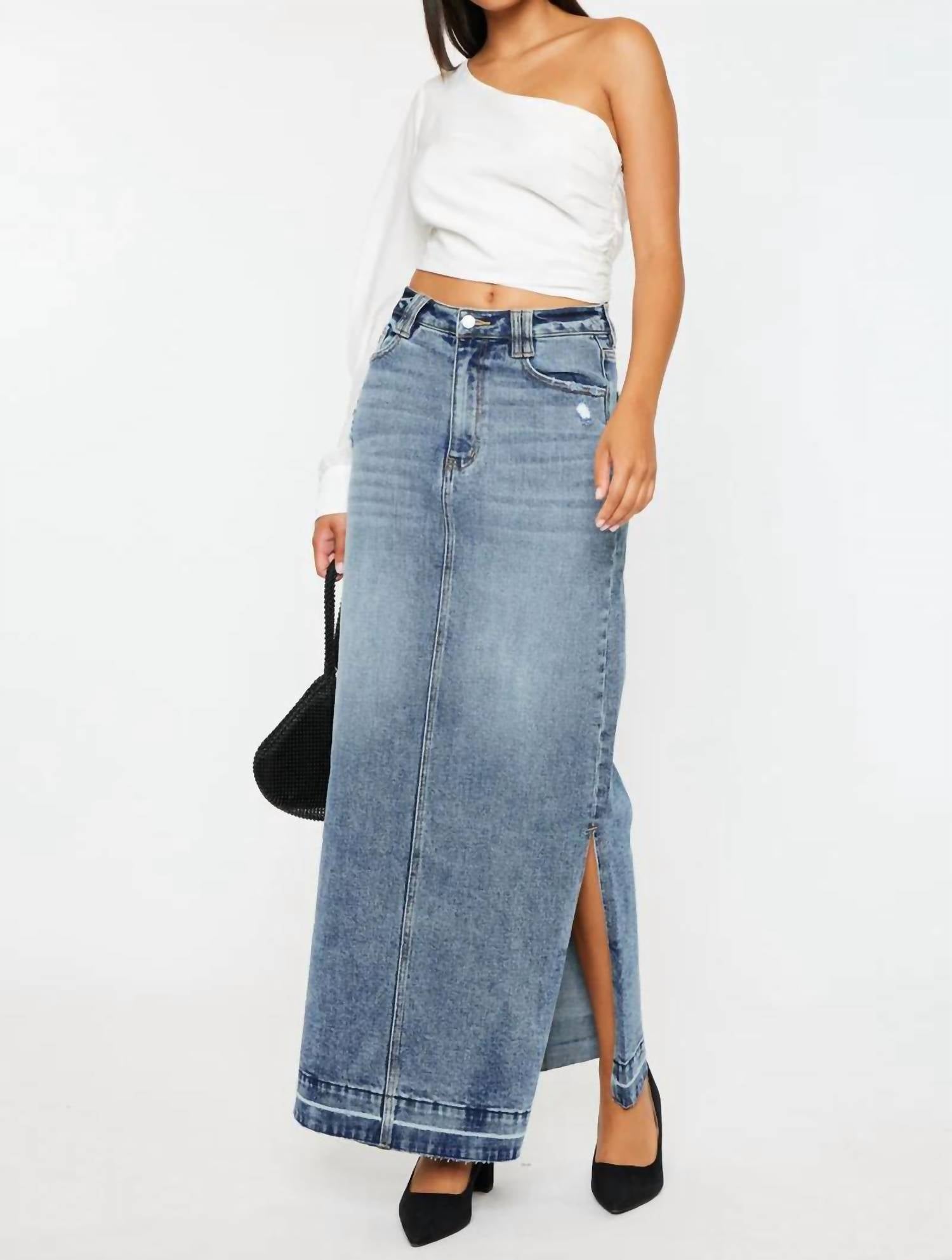 Kancan - Tracy Maxi Denim Skirt - blue - clothing - cotton