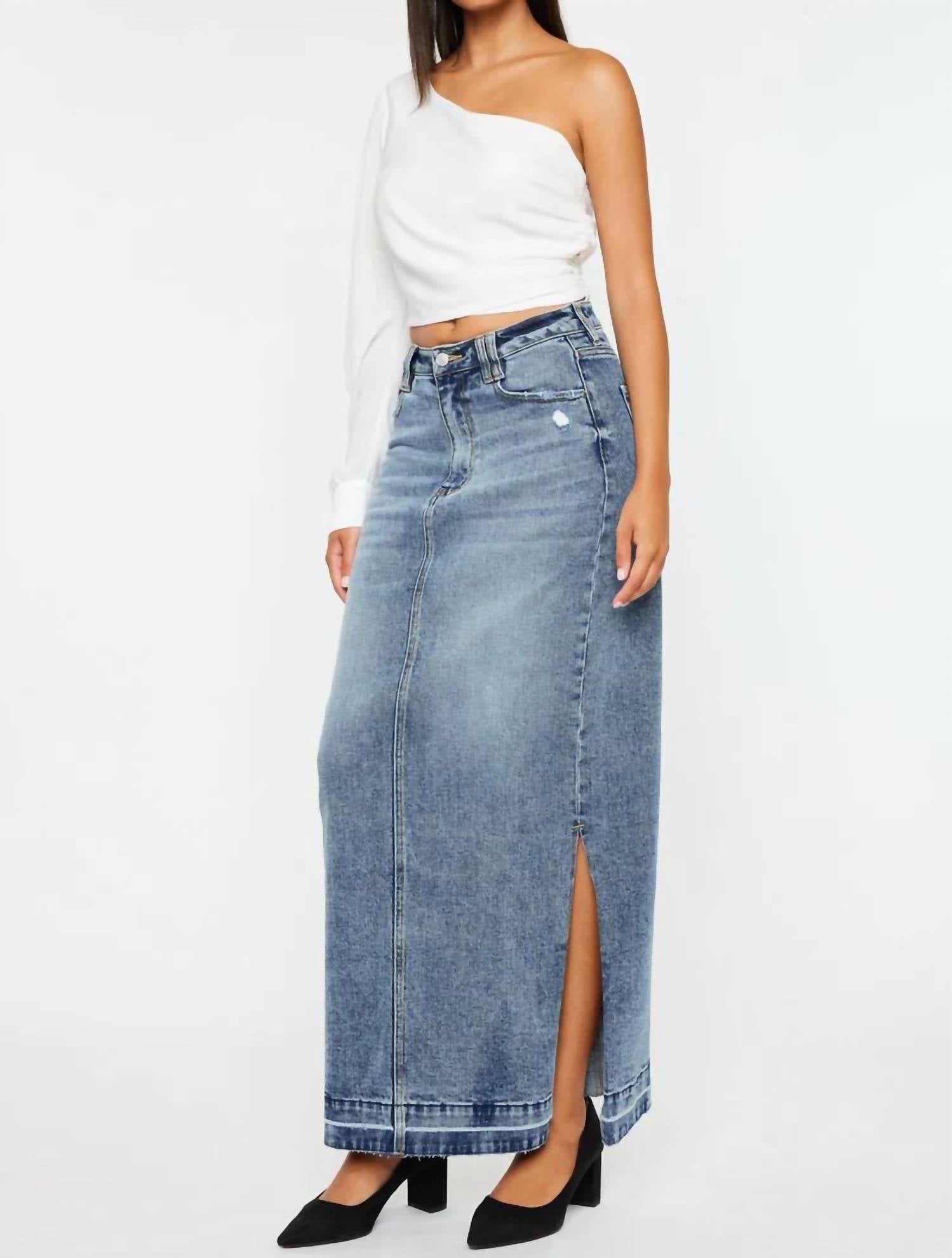 Kancan - Tracy Maxi Denim Skirt - blue - clothing - cotton