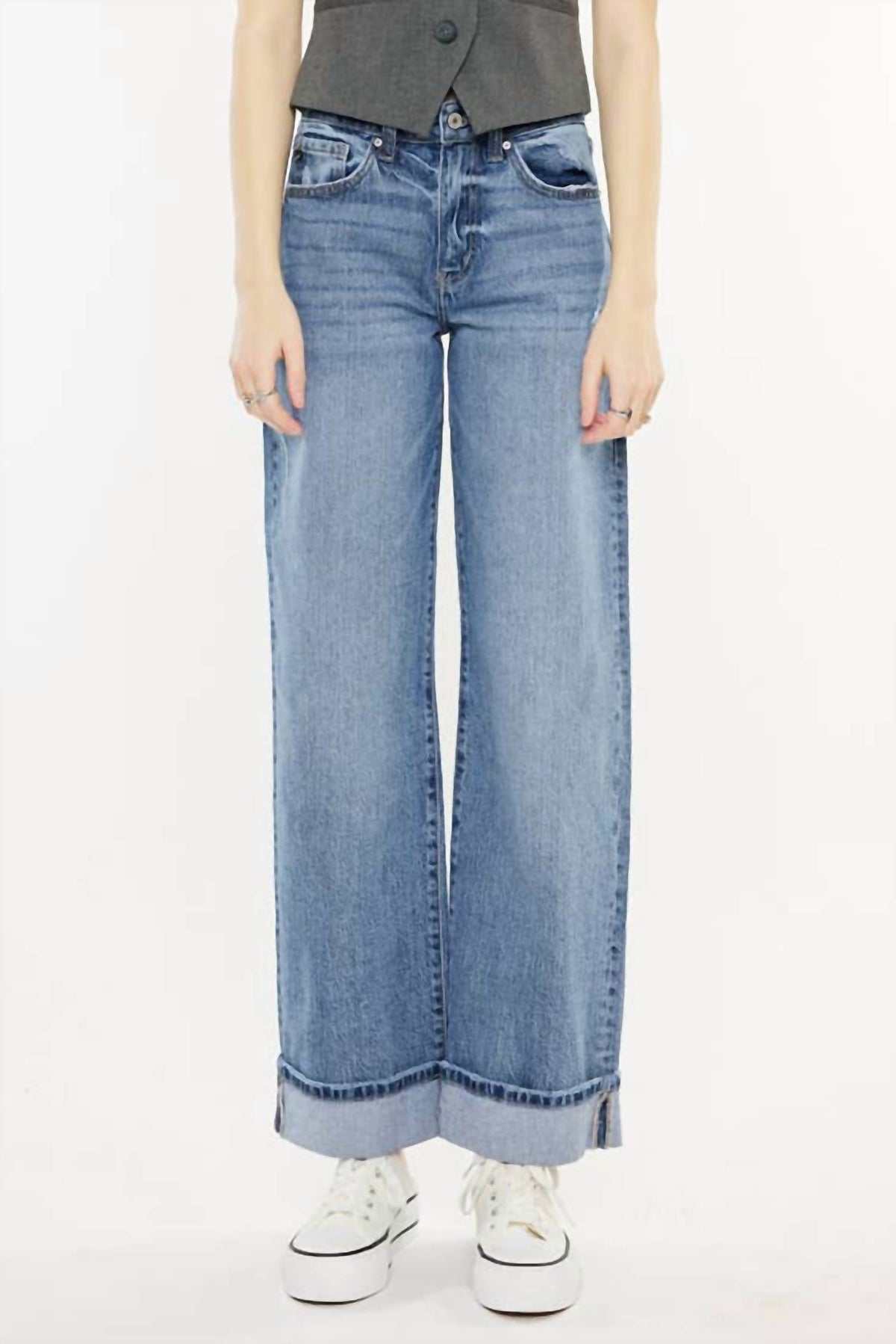 Kancan - Wide Leg Cuffed Jeans