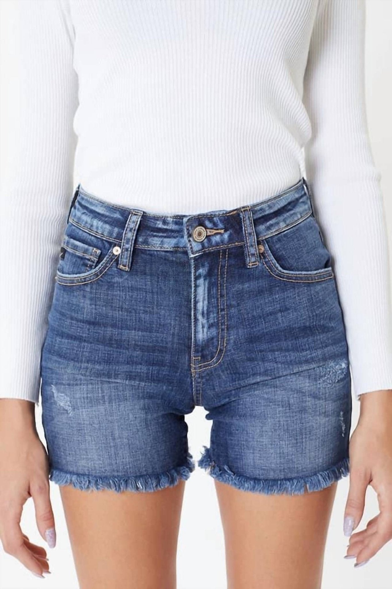 Kancan - Winnie High Rise Shorts - blue - clothing - cotton - blend