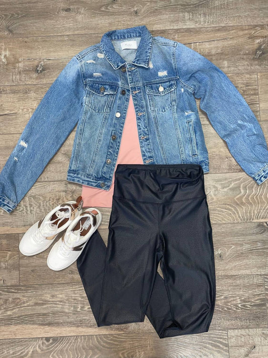 Kancan - Women's Distressed Denim Jacket - blue - clothing - cotton - blend