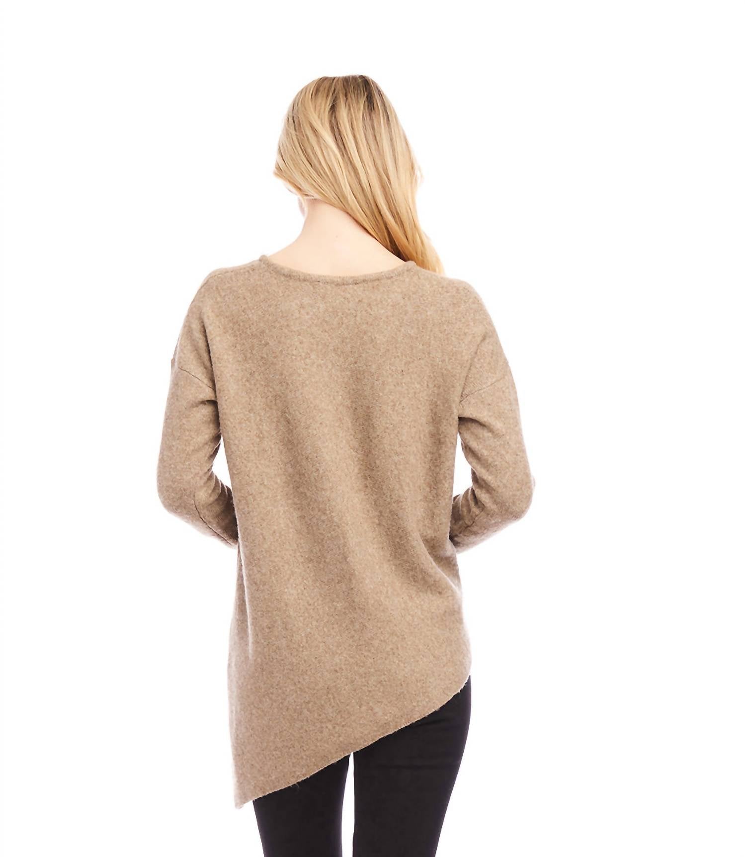 Karen Kane - Asymmetric Sweater - brown - clothing - crew