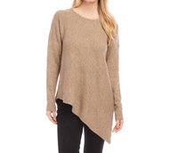 Karen Kane - Asymmetric Sweater - brown - clothing - crew