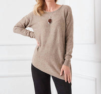 Karen Kane - Asymmetric Sweater - brown - clothing - crew