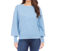 Karen Kane - Blouson Sleeve Sweater - blue - clothing - crew