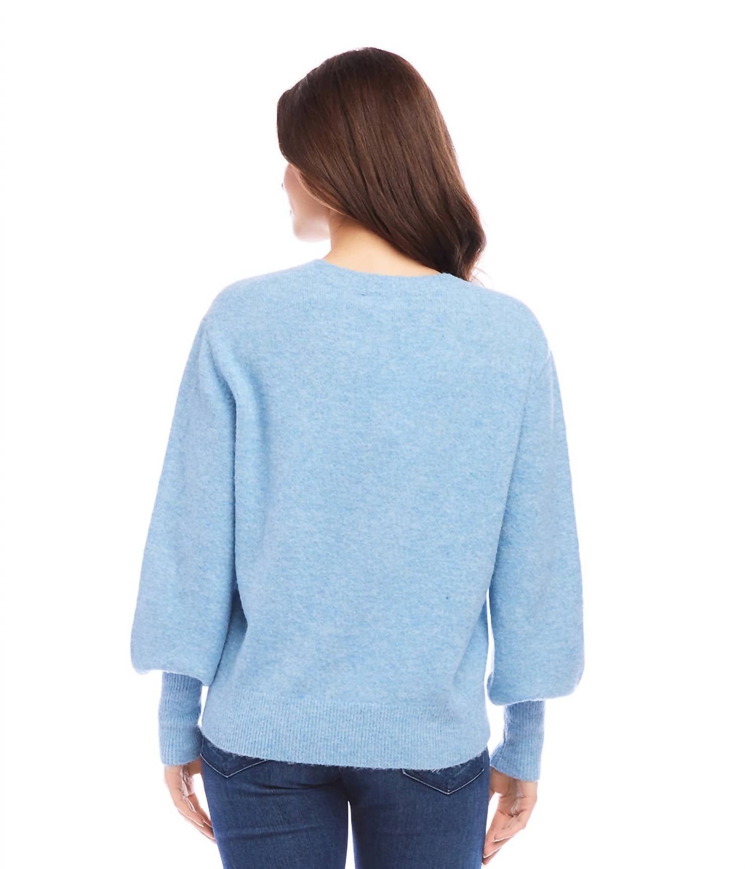 Karen Kane - Blouson Sleeve Sweater - blue - clothing - crew