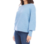 Karen Kane - Blouson Sleeve Sweater - blue - clothing - crew