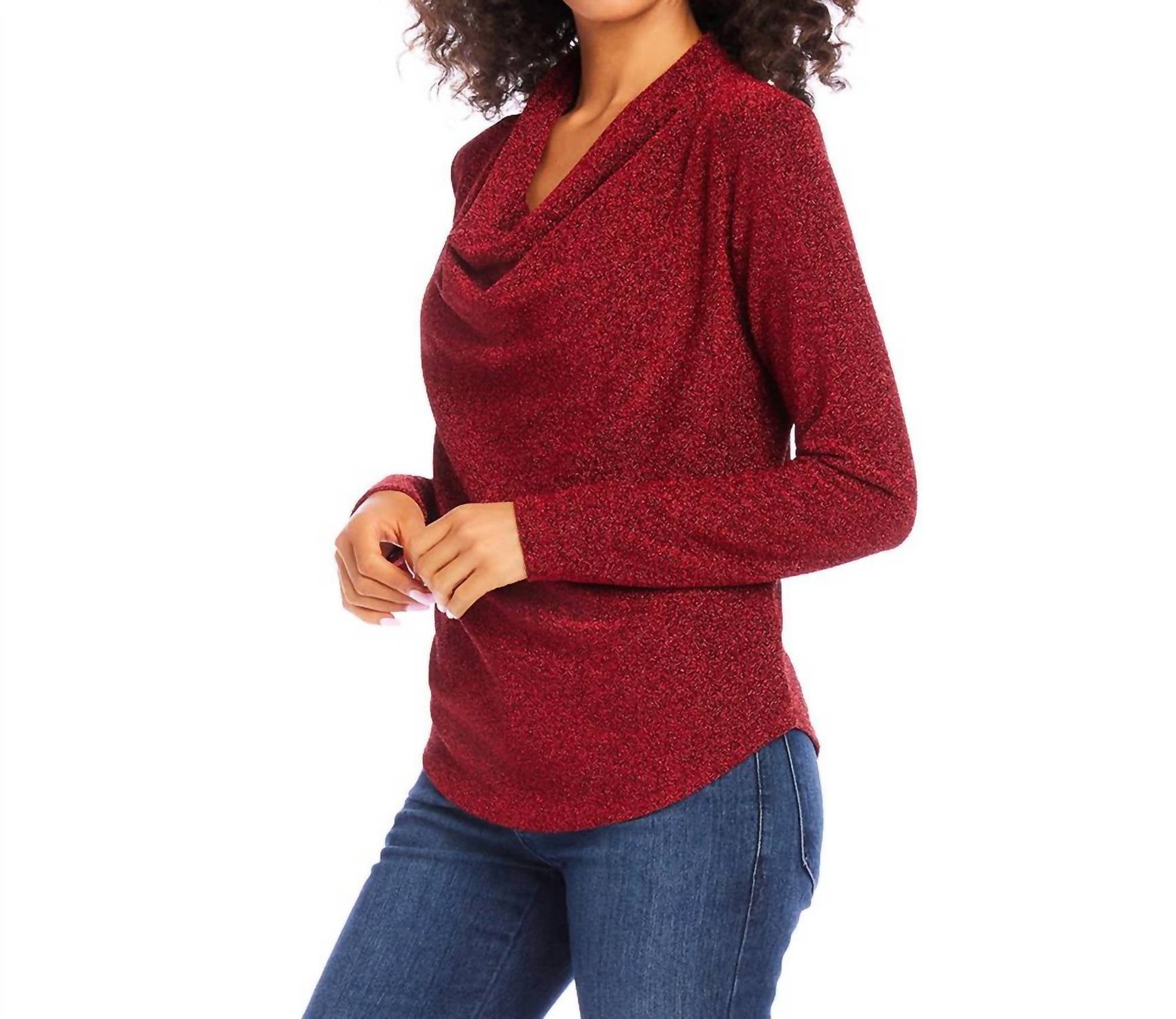 Karen Kane - Drape Neck Metallic Top - blouses - clothing - directbrandpartner