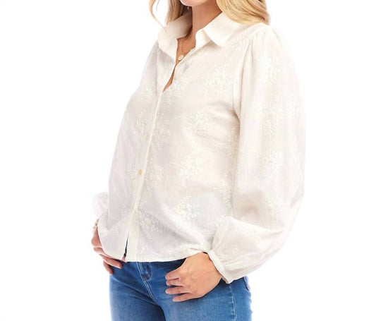 Karen Kane - Embellished Puff Sleeve Shirt Top - button - down - shirts - clothing - shirts