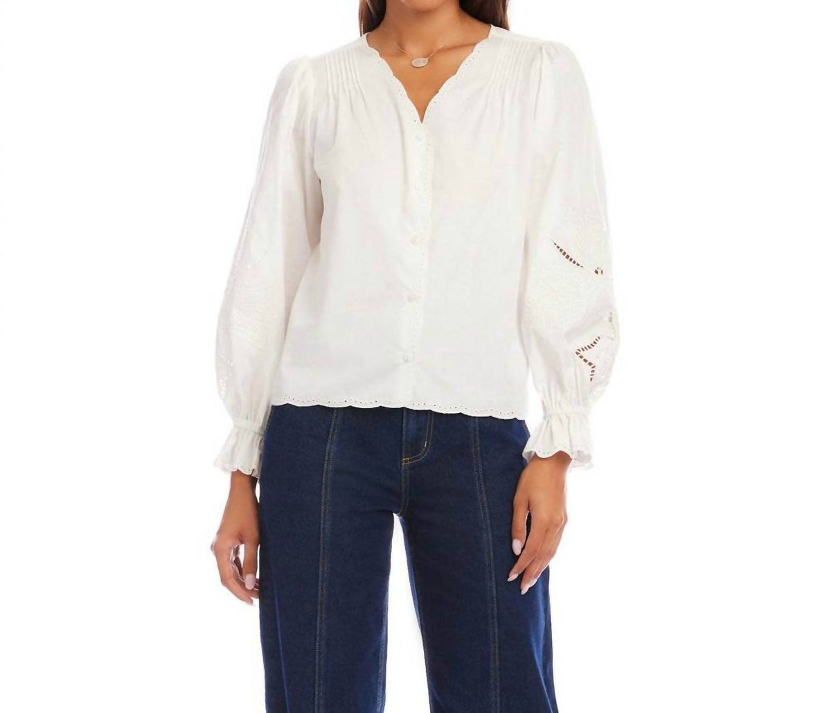 Karen Kane - Embroidered Button-Front Top