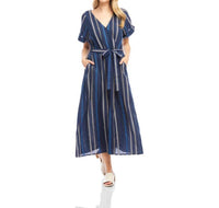 Karen Kane - Embroidered Cuffed Sleeve Midi Dress