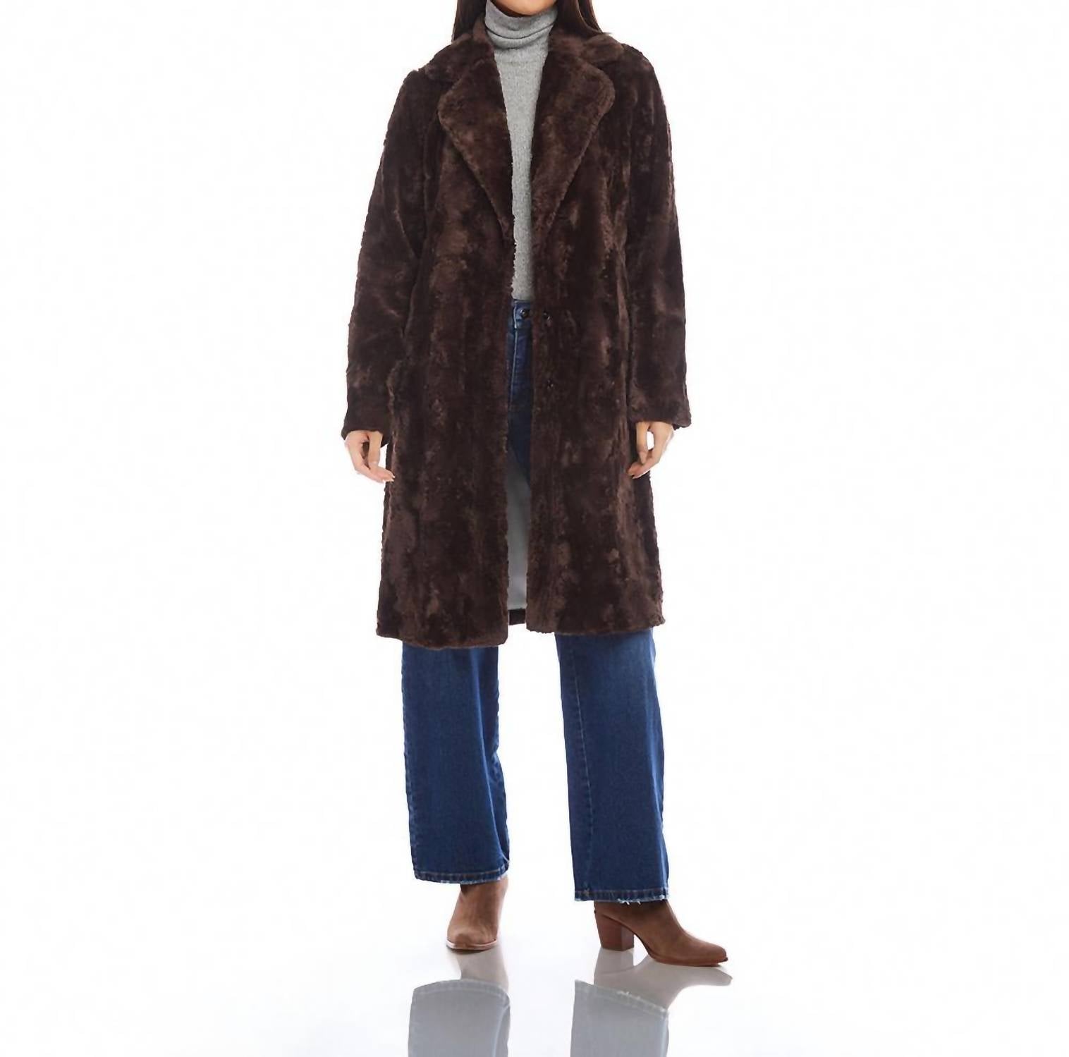 Karen Kane - Faux Fur Coat - brown - casual - jacket - clothing