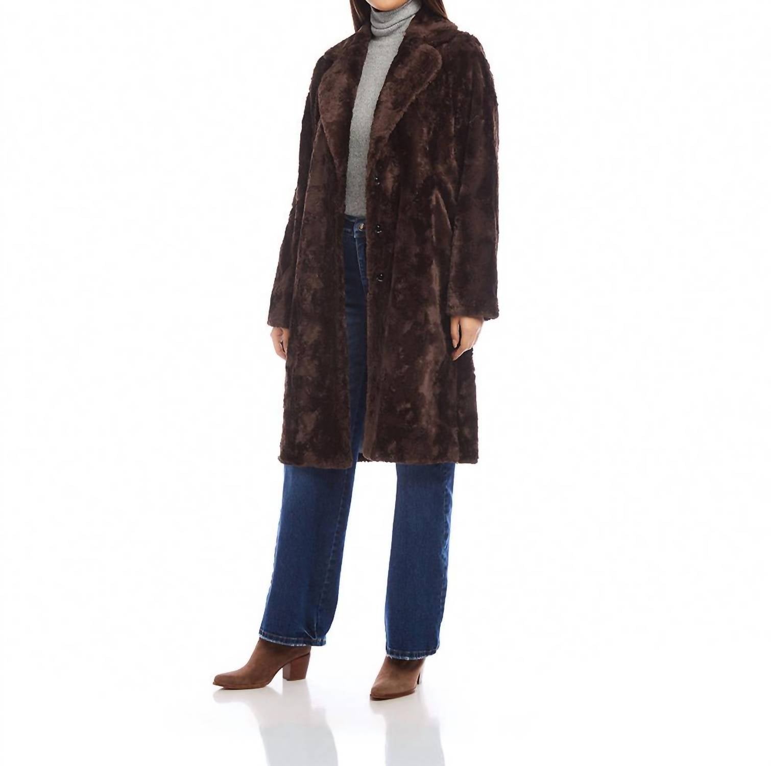 Karen Kane - Faux Fur Coat - brown - casual - jacket - clothing