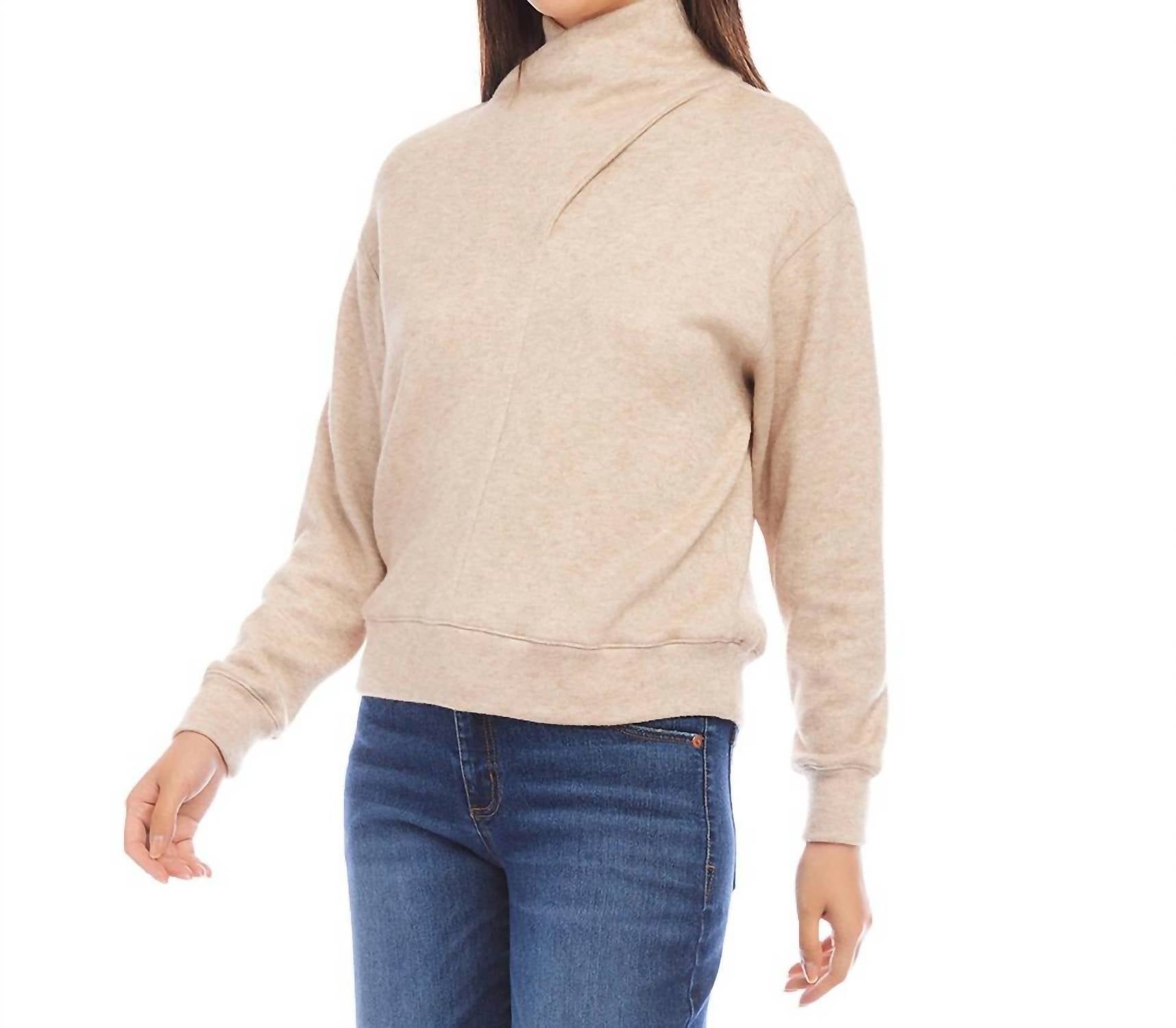 Karen Kane - Faux Wrap Turtleneck - beige - clothing - cowl