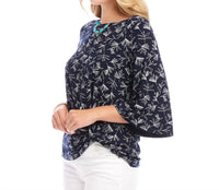 Karen Kane - Flare Sleeve Pick - up Top - blouses - blue - clothing