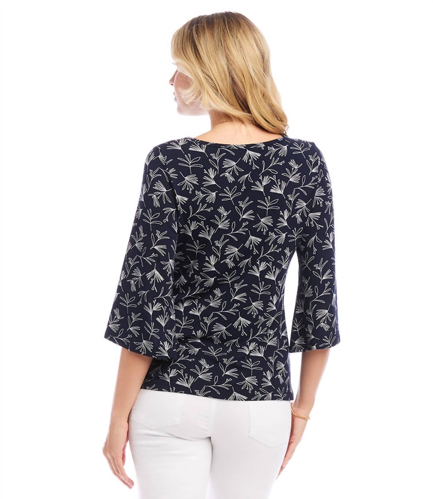 Karen Kane - Flare Sleeve Pick - up Top - blouses - blue - clothing