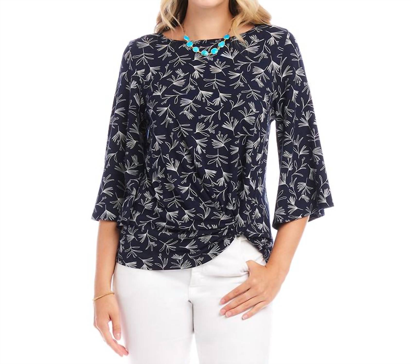 Karen Kane - Flare Sleeve Pick - up Top - blouses - blue - clothing