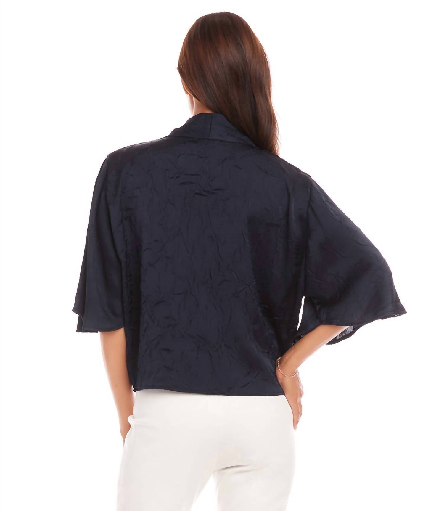 Karen Kane - Flare Sleeve Tie Front Top - blouses - blue - clothing