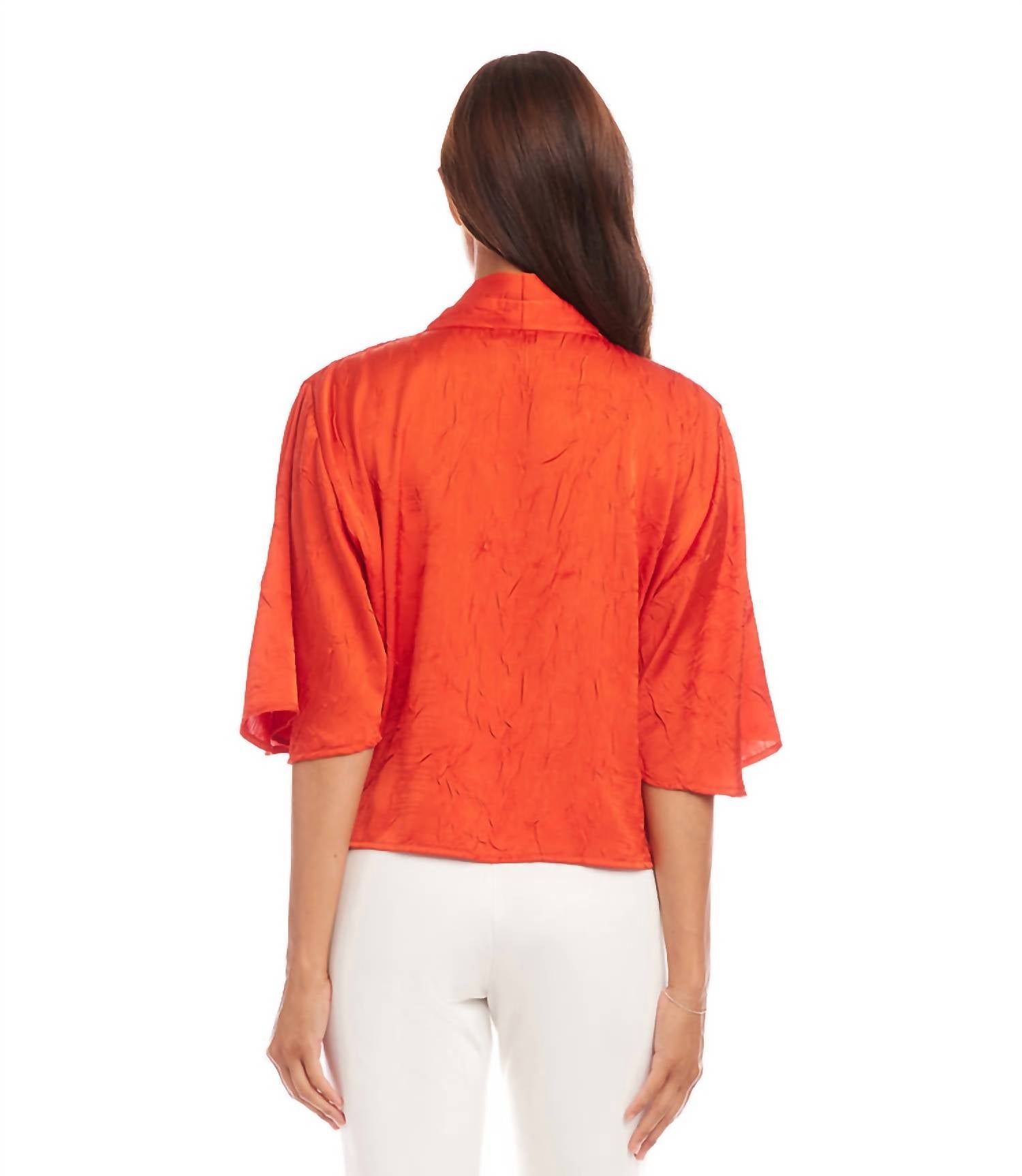 Karen Kane - Flare Sleeve Tie Front Top - blouses - clothing - orange