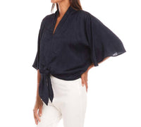Karen Kane - Flare Sleeve Tie Front Top - blouses - blue - clothing