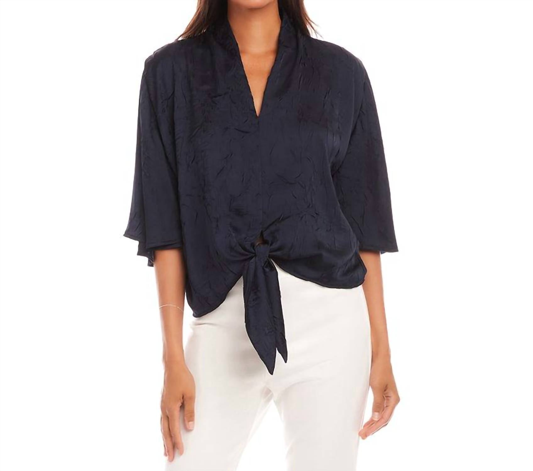 Karen Kane - Flare Sleeve Tie Front Top - blouses - blue - clothing