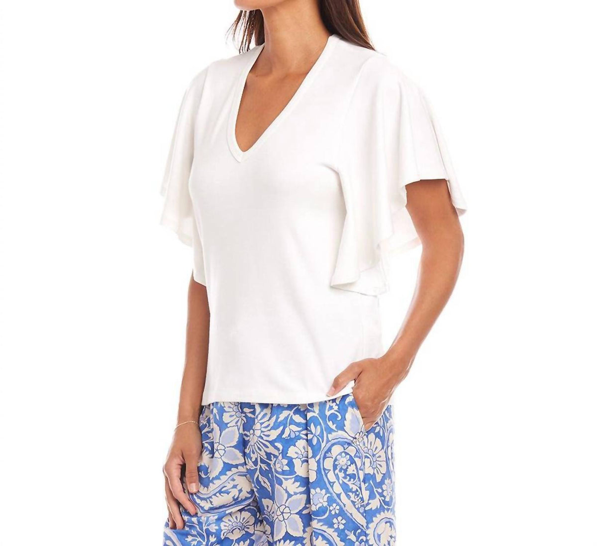 Karen Kane - Flutter Sleeve V-Neck Top
