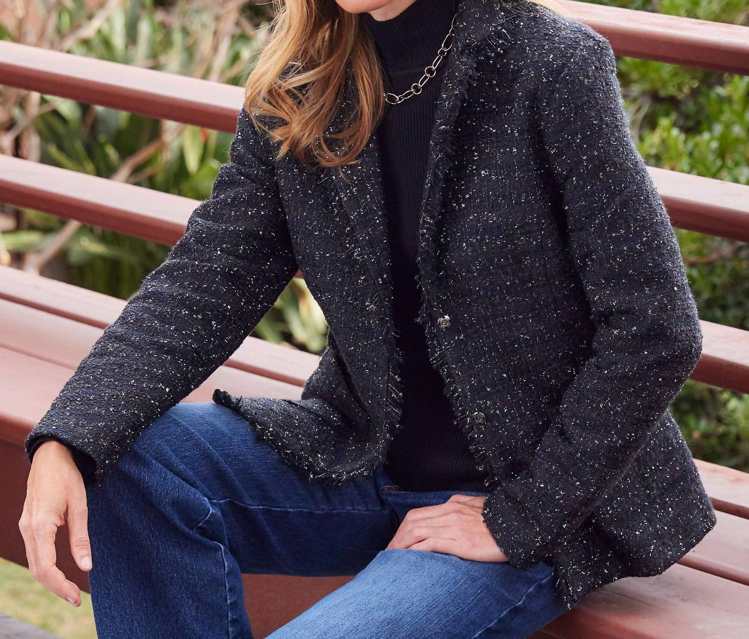 Karen Kane - Fringed Tweed Blazer - black - blazers - clothing