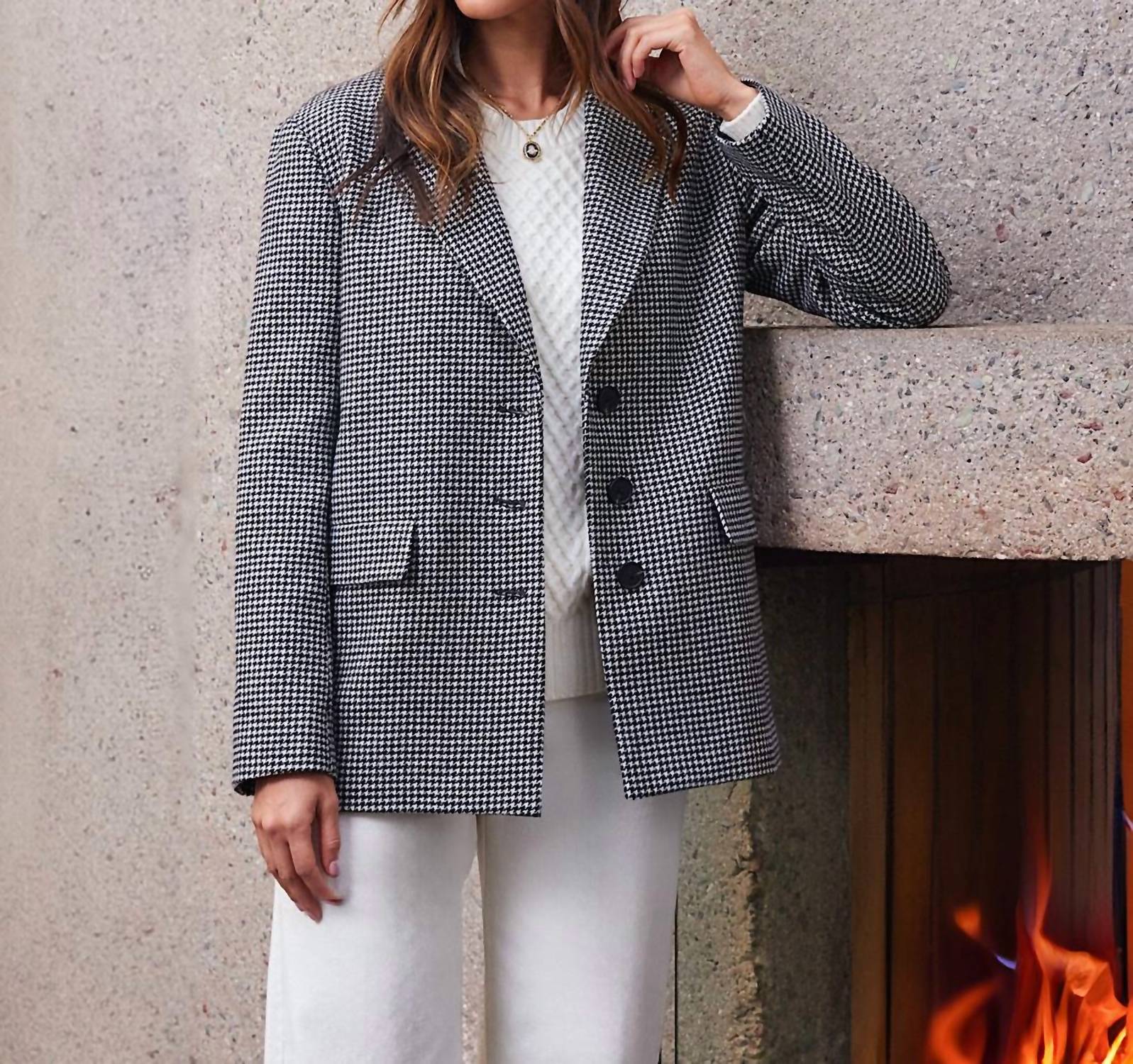 Karen Kane - Houndstooth Blazer - black - blazers - clothing