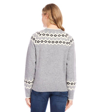 Karen Kane - Jacquard Knit Sweater - acrylic - clothing - crew