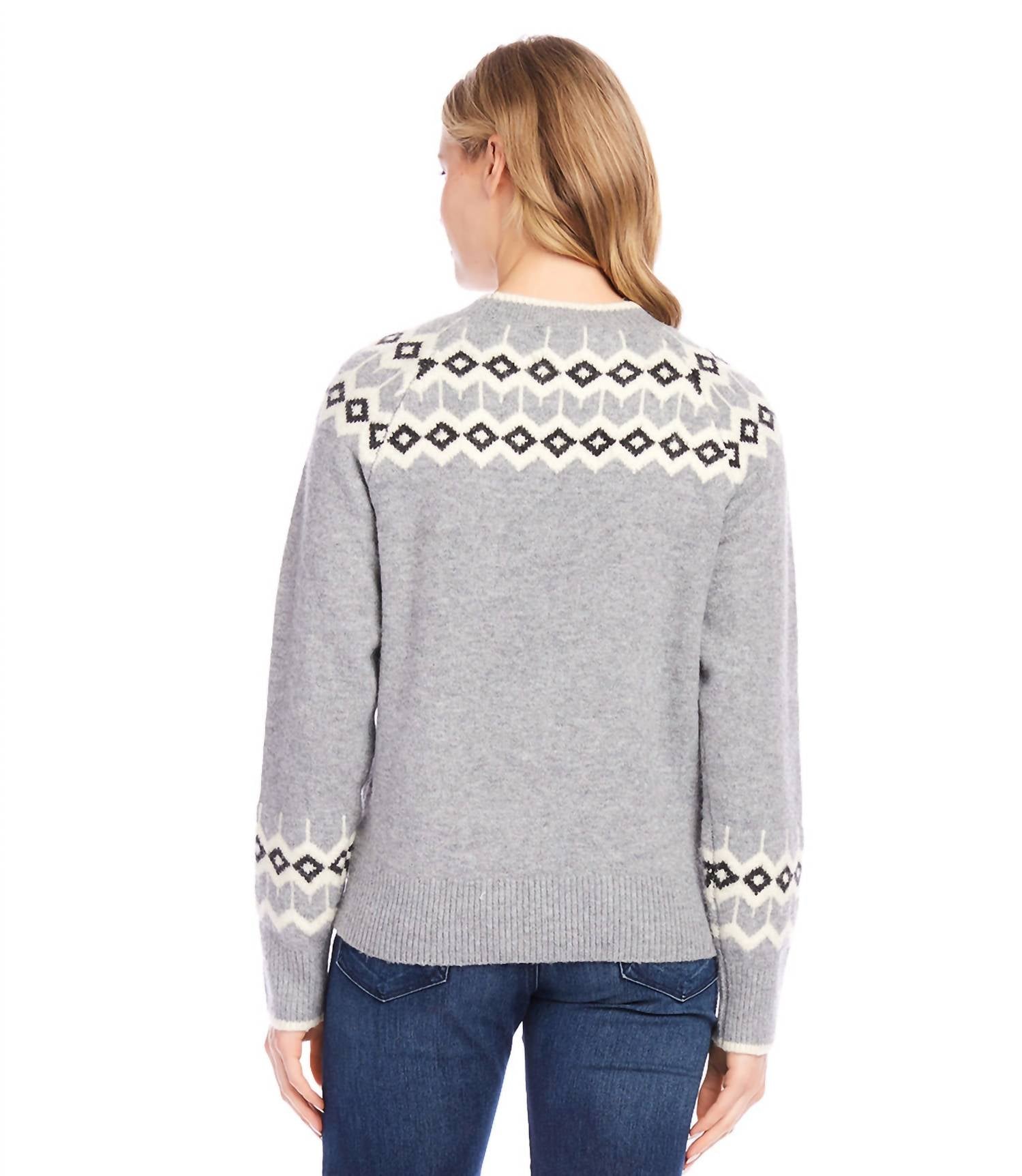 Karen Kane - Jacquard Knit Sweater - acrylic - clothing - crew
