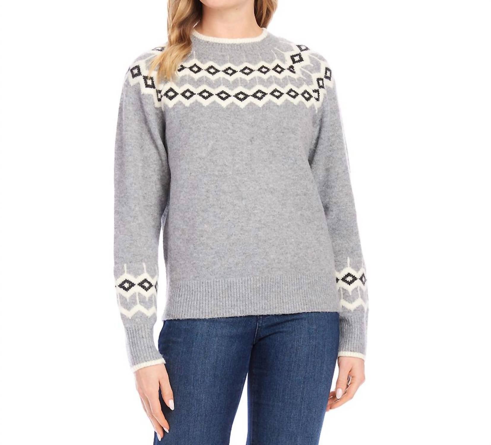 Karen Kane - Jacquard Knit Sweater - acrylic - clothing - crew